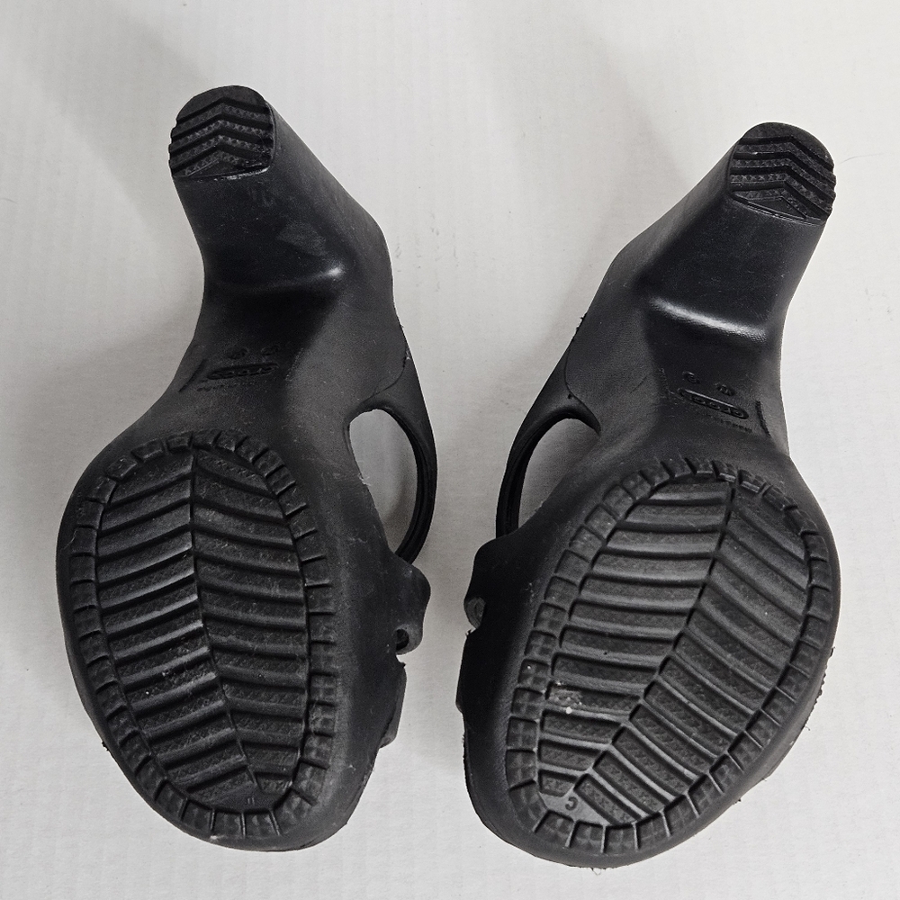 Crocs Cyprus IV 4 High Heel Sandals Women 8 Black Straps Slides Boho Comfort - Picture 7 of 11
